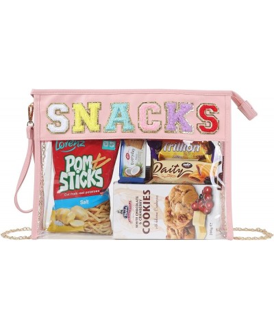 Monogram Clear Stadium Purse Bag Chenille Letter Travel Patch Pouch Snack Makeup Wristlet Cross Body Snacks-pink $8.50 Wristlets