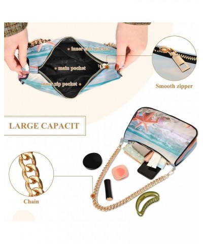 Shoulder Tote HandBag for Women Starfish on Sandy Beach Clutch Single Chain Crossbody Bag with Zipper Closure $14.70 Totes