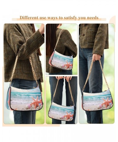 Shoulder Tote HandBag for Women Starfish on Sandy Beach Clutch Single Chain Crossbody Bag with Zipper Closure $14.70 Totes