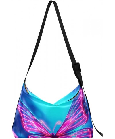 Pineapple Womens Shoulder Bags Crossbody, Vegan Crossbody Bag, Wide Strap Crossbody Bag Neon Pink Butterfly-2 $20.87 Hobo Bags