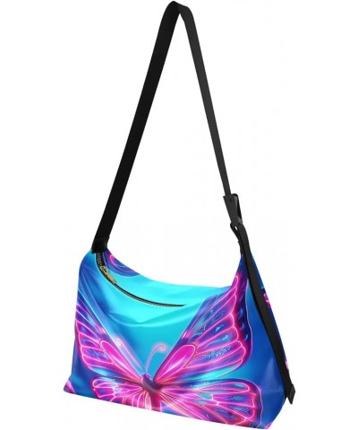 Pineapple Womens Shoulder Bags Crossbody, Vegan Crossbody Bag, Wide Strap Crossbody Bag Neon Pink Butterfly-2 $20.87 Hobo Bags