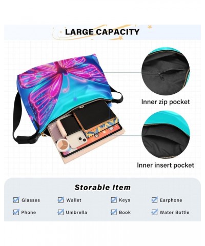 Pineapple Womens Shoulder Bags Crossbody, Vegan Crossbody Bag, Wide Strap Crossbody Bag Neon Pink Butterfly-2 $20.87 Hobo Bags