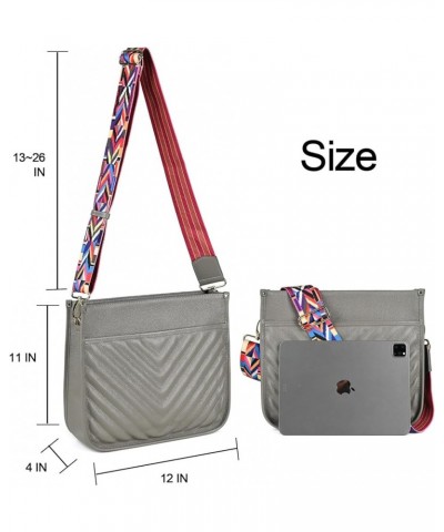 Genuine Leather Crossbody Bags for Women Trendy Hobo Handbags Soft Quilted Shoulder Bag Purses with Adjustable Strap Grey $15...