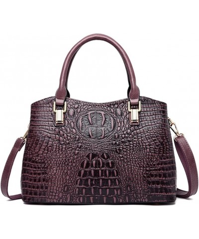 Top Handle Satchel Handbags Crocodile Bag Designer Purse Leather Tote Bags (brown) Purple $17.48 Totes