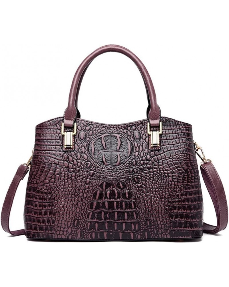 Top Handle Satchel Handbags Crocodile Bag Designer Purse Leather Tote Bags (brown) Purple $17.48 Totes