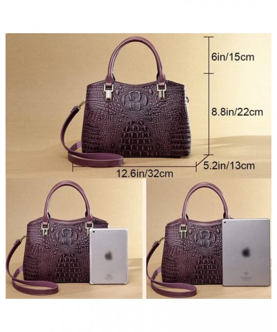 Top Handle Satchel Handbags Crocodile Bag Designer Purse Leather Tote Bags (brown) Purple $17.48 Totes