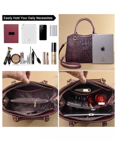 Top Handle Satchel Handbags Crocodile Bag Designer Purse Leather Tote Bags (brown) Purple $17.48 Totes