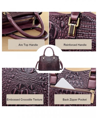 Top Handle Satchel Handbags Crocodile Bag Designer Purse Leather Tote Bags (brown) Purple $17.48 Totes