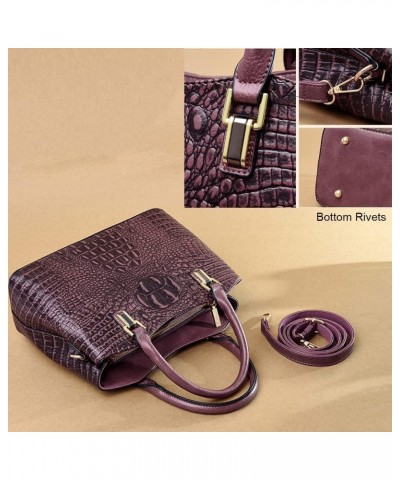 Top Handle Satchel Handbags Crocodile Bag Designer Purse Leather Tote Bags (brown) Purple $17.48 Totes