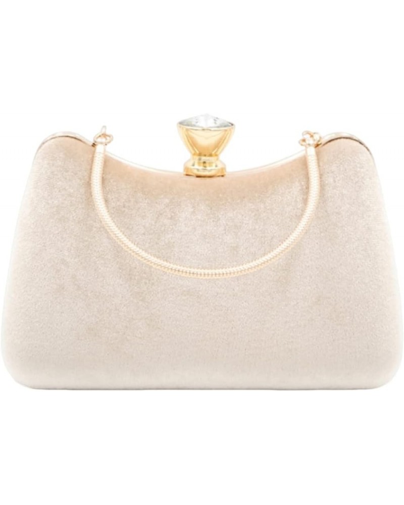 Clutch Purses for Women Evening Bag Velvet Handbag with Detachable Chain Beige $20.02 Evening Bags