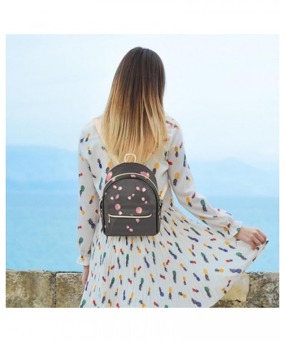 Pink Earphone PU Leather Backpack Backpack Purse for Women Small Bag with Adjustable Strap Fashionable Travel Bag Daypack Geo...