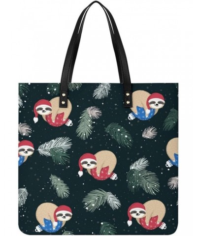 Sloths Sleeping Christmas Ball Women Handbags PU Leather Tote Shoulder Bag Purses for Travel Shopping Work $18.49 Totes