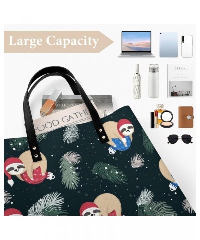 Sloths Sleeping Christmas Ball Women Handbags PU Leather Tote Shoulder Bag Purses for Travel Shopping Work $18.49 Totes