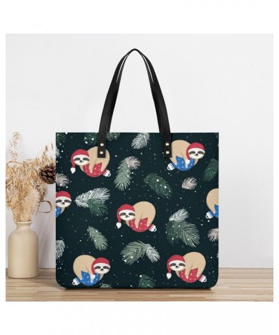 Sloths Sleeping Christmas Ball Women Handbags PU Leather Tote Shoulder Bag Purses for Travel Shopping Work $18.49 Totes