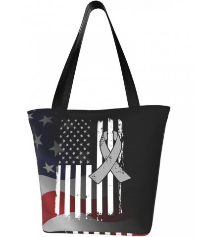 Brain Cancer Awareness America Flag Gray Ribbon Fashion Shoulder Bag Large Capacity For Man Or Woman $20.22 Totes