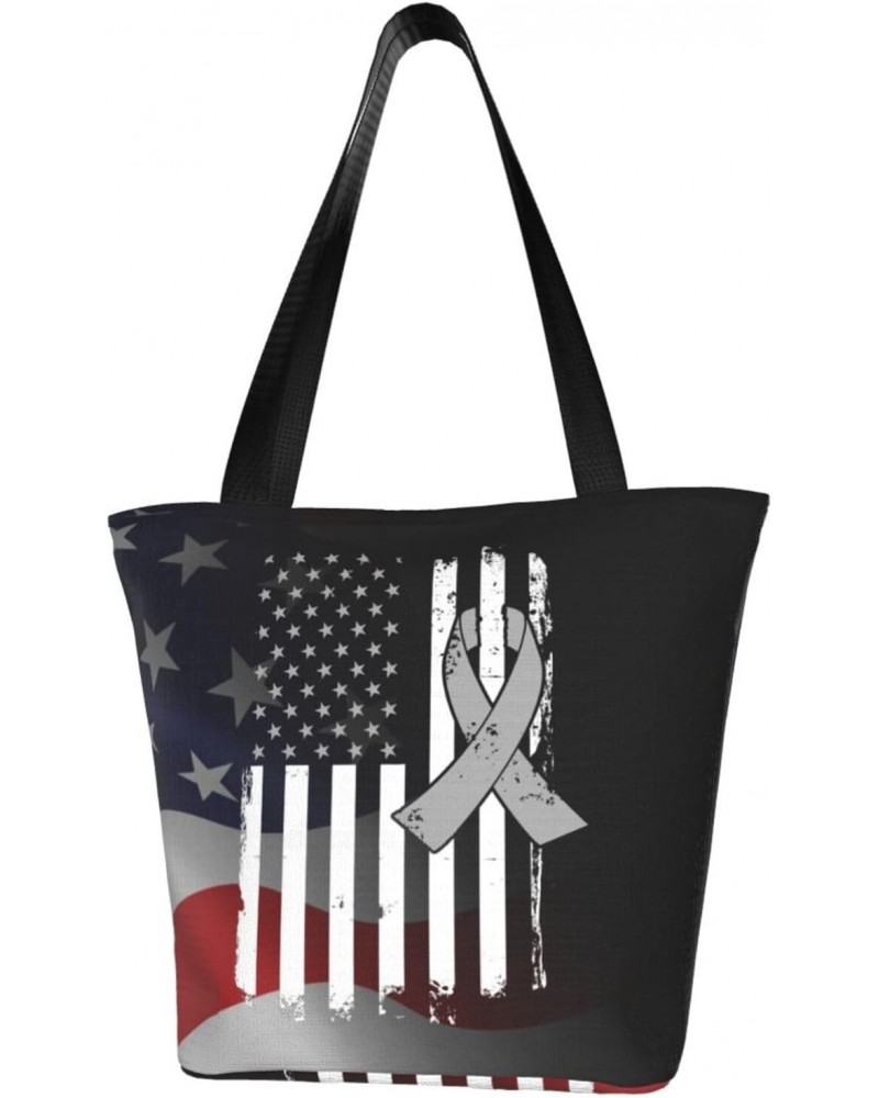 Brain Cancer Awareness America Flag Gray Ribbon Fashion Shoulder Bag Large Capacity For Man Or Woman $20.22 Totes