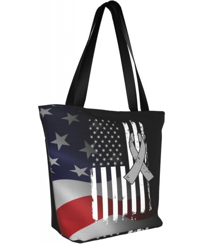 Brain Cancer Awareness America Flag Gray Ribbon Fashion Shoulder Bag Large Capacity For Man Or Woman $20.22 Totes