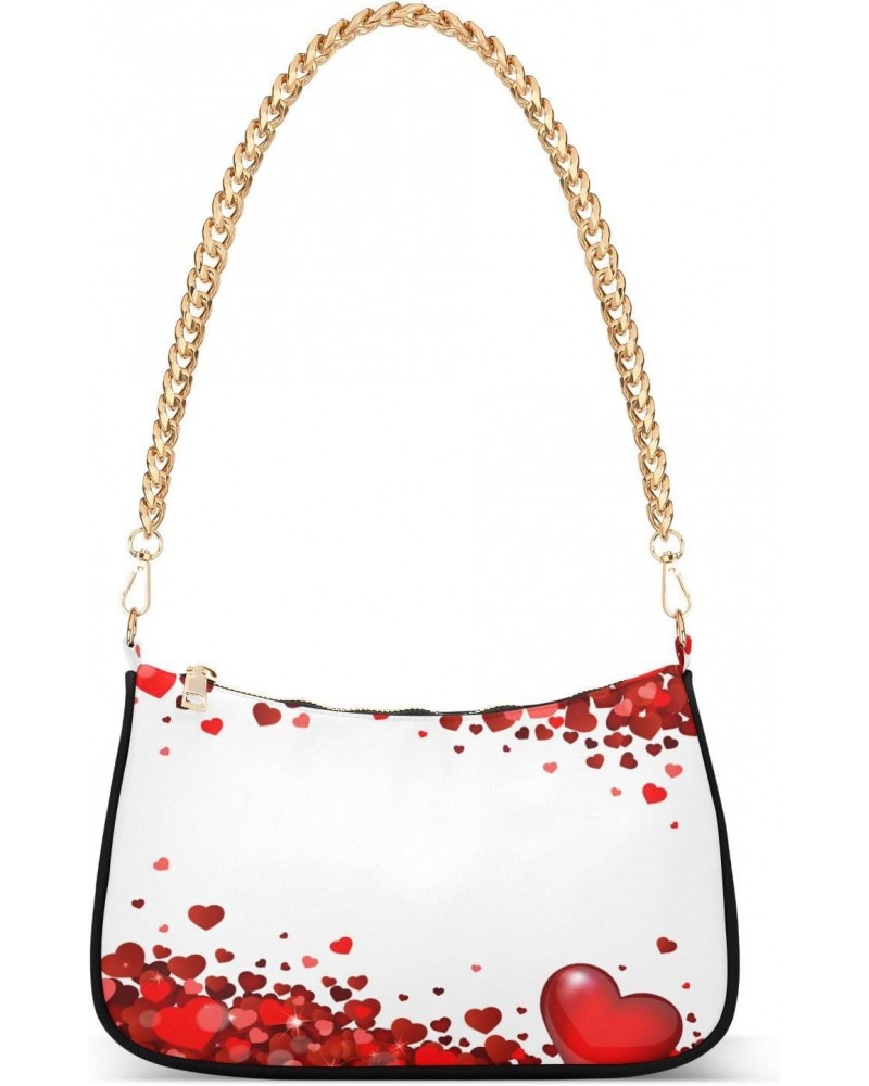 Women Chain Shoulder Purse Bag With Zipper Red Hearts Print, Valentines Day Hobo Tote Clutch Handbags with Chain Strap $13.94...