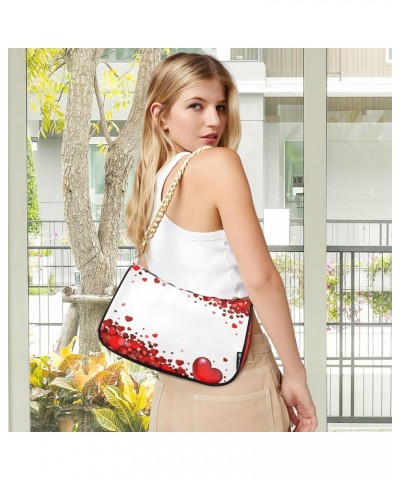 Women Chain Shoulder Purse Bag With Zipper Red Hearts Print, Valentines Day Hobo Tote Clutch Handbags with Chain Strap $13.94...