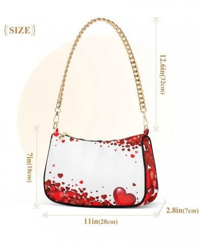 Women Chain Shoulder Purse Bag With Zipper Red Hearts Print, Valentines Day Hobo Tote Clutch Handbags with Chain Strap $13.94...