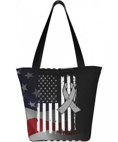 Brain Cancer Awareness America Flag Gray Ribbon Fashion Shoulder Bag Large Capacity For Man Or Woman $20.22 Totes