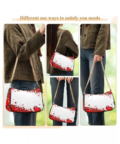 Women Chain Shoulder Purse Bag With Zipper Red Hearts Print, Valentines Day Hobo Tote Clutch Handbags with Chain Strap $13.94...