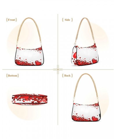 Women Chain Shoulder Purse Bag With Zipper Red Hearts Print, Valentines Day Hobo Tote Clutch Handbags with Chain Strap $13.94...