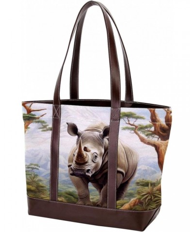 Rhinoceros Canvas Leather Mix Crossbody Bag - Stylish Hand-held Purse, 13.3x4.7x12.2 inches $22.08 Crossbody Bags