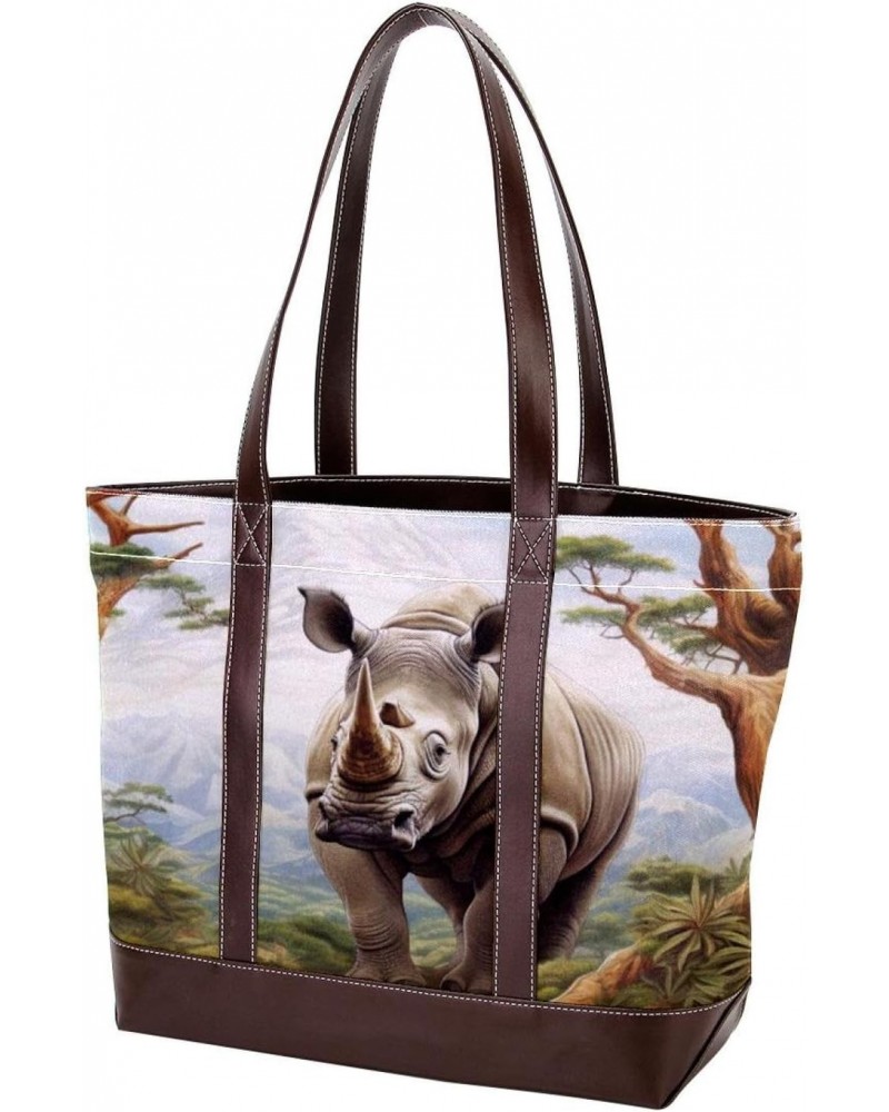 Rhinoceros Canvas Leather Mix Crossbody Bag - Stylish Hand-held Purse, 13.3x4.7x12.2 inches $22.08 Crossbody Bags