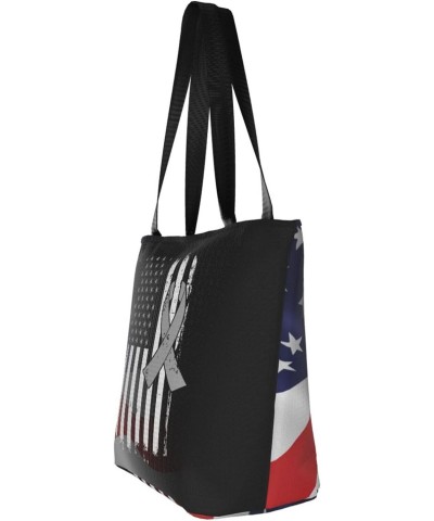 Brain Cancer Awareness America Flag Gray Ribbon Fashion Shoulder Bag Large Capacity For Man Or Woman $20.22 Totes