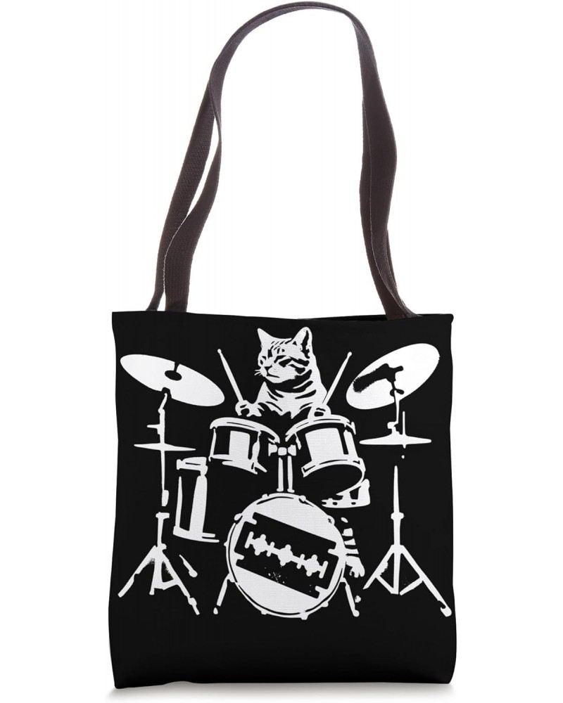 Distressed Cat Playing Drums Music Punk Rock & Roll Vintage Tote Bag $14.23 Totes