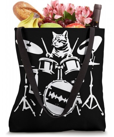 Distressed Cat Playing Drums Music Punk Rock & Roll Vintage Tote Bag $14.23 Totes